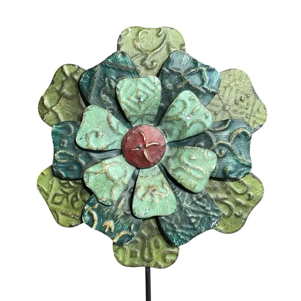Vintage Pottery Barn Decorative Wall Hook Amber Green Metal Flower Accent Hanger